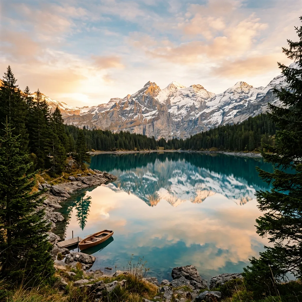 Mountain lake landscape photo, ideal for a paint by numbers canvas